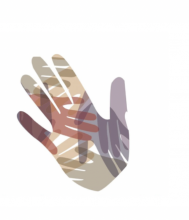 stylized hands overlaid on other hands